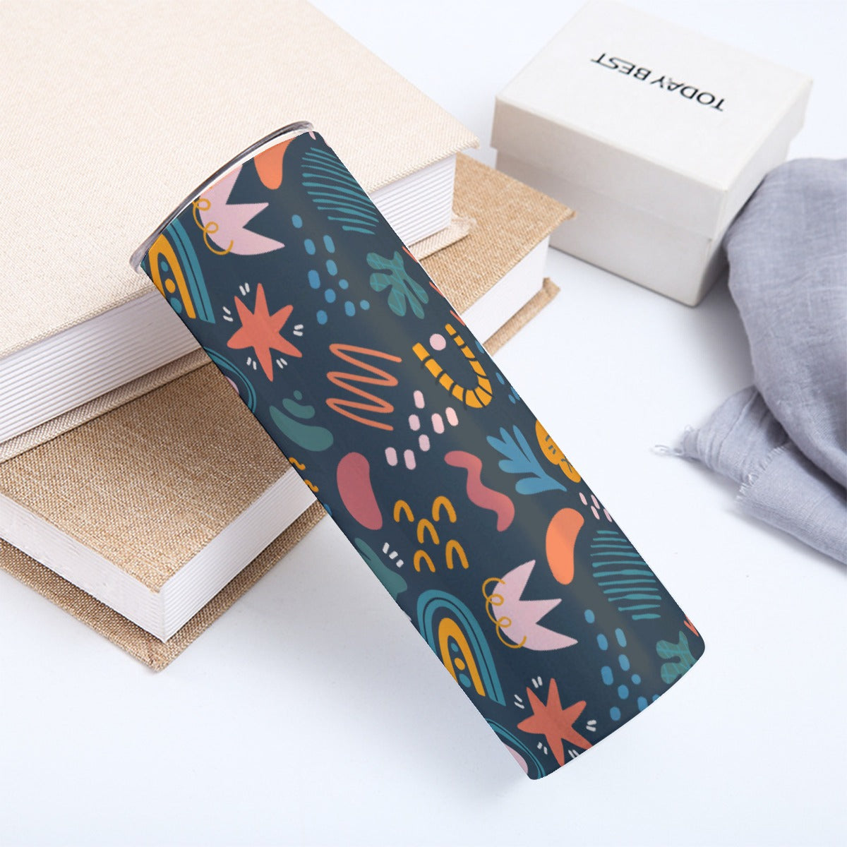 Dark Abstract Nature Motifs Pattern - Custom 20OZ Straight Cup With Sliding Lid