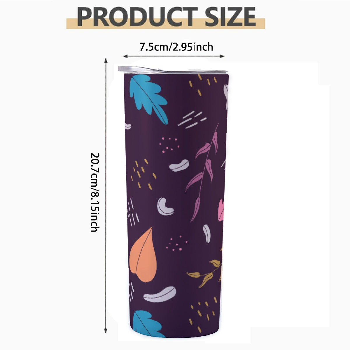 Dark Tropical Leaves Pattern - Custom 20OZ Straight Cup With Sliding Lid