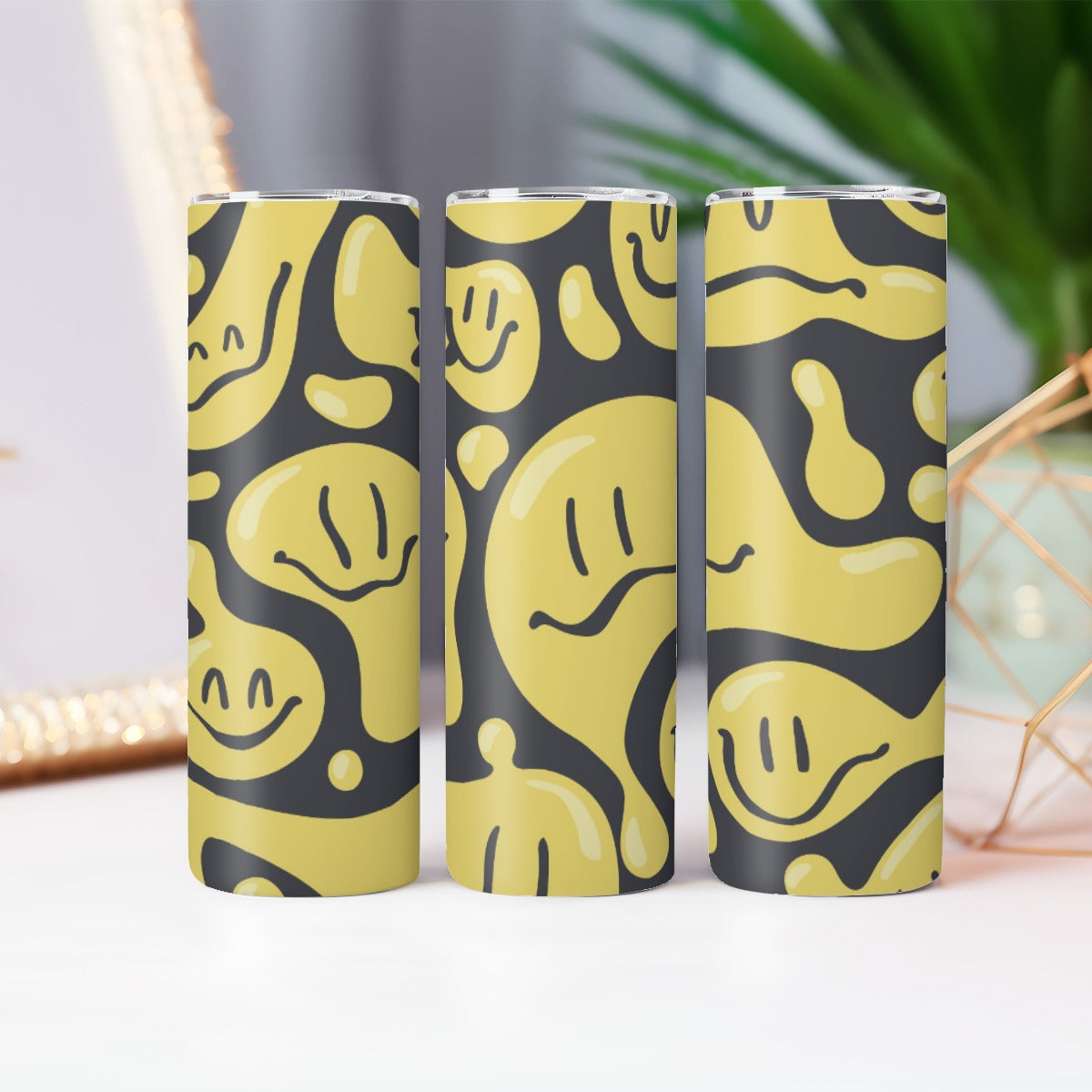 Yellow Melting Smiley Faces Pattern - Custom 20OZ Straight Cup With Sliding Lid