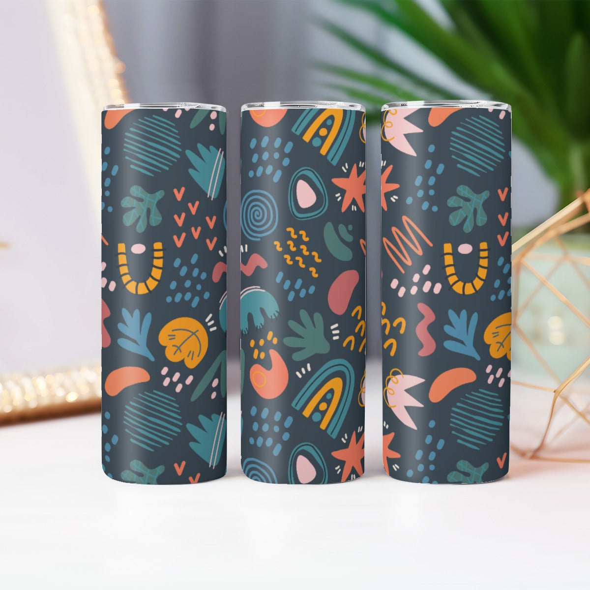 Dark Abstract Nature Motifs Pattern - Custom 20OZ Straight Cup With Sliding Lid