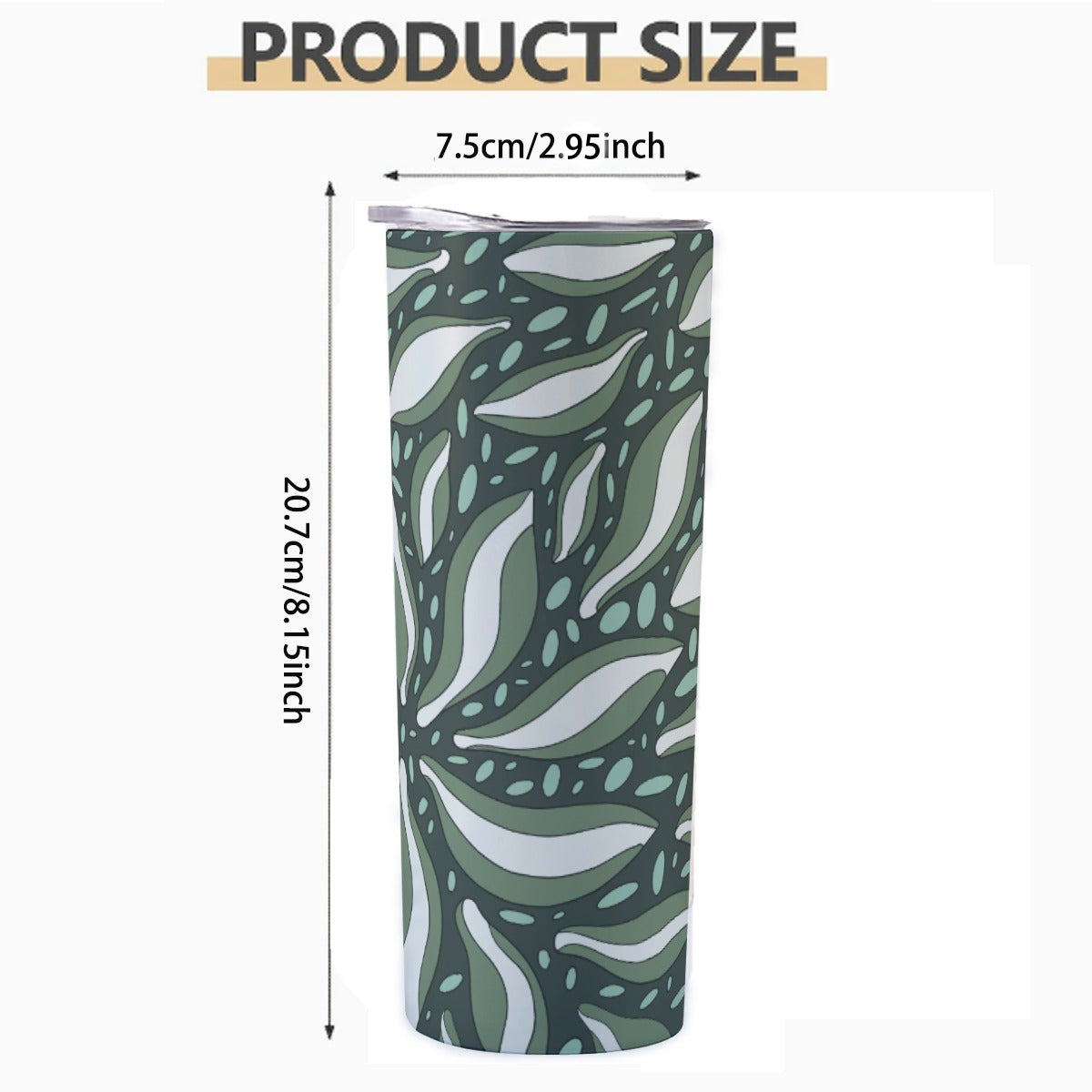 Green Tropical Leaf Pattern - Custom 20OZ Straight Cup With Sliding Lid