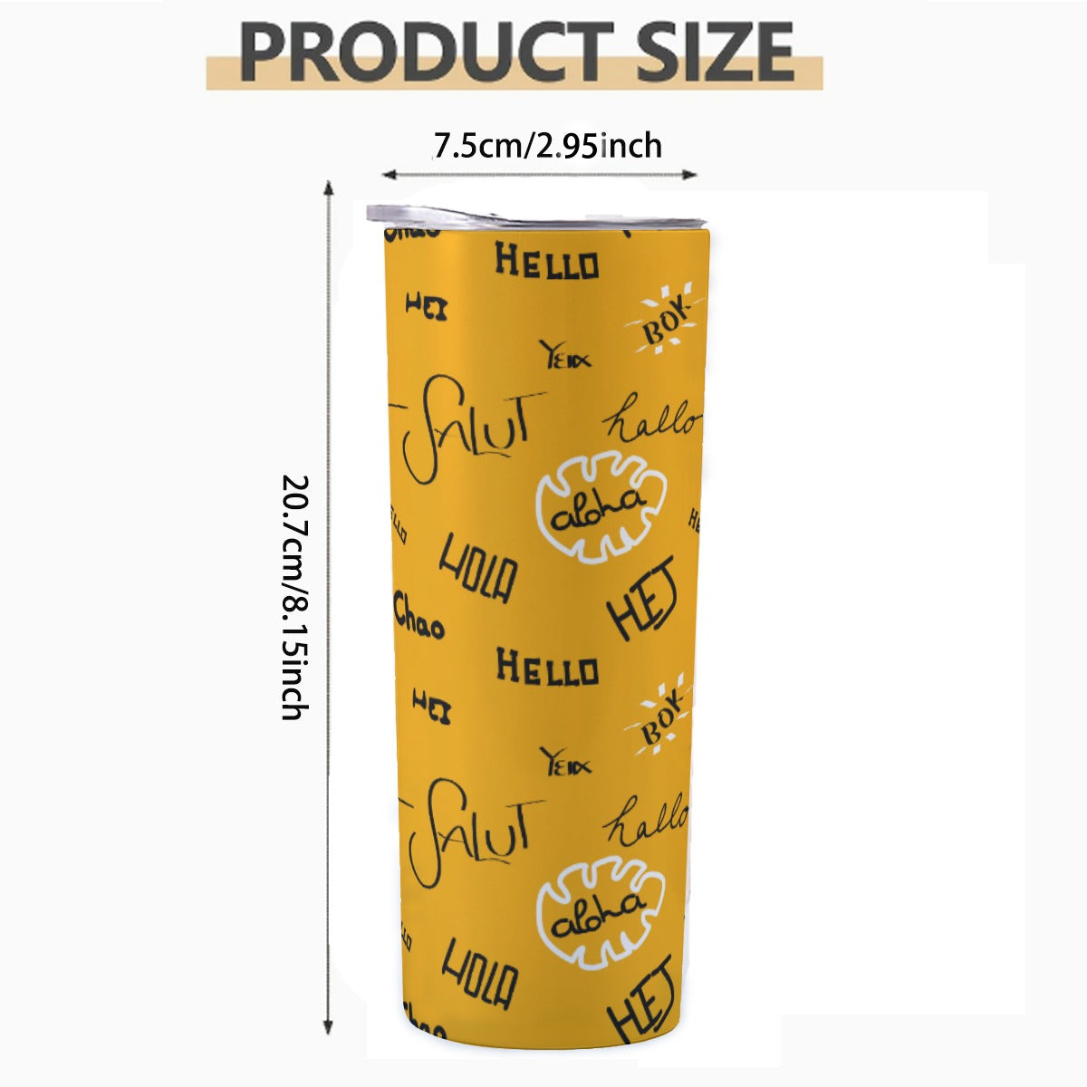 Hello World Language Greetings Pattern - Custom 20OZ Straight Cup With Sliding Lid