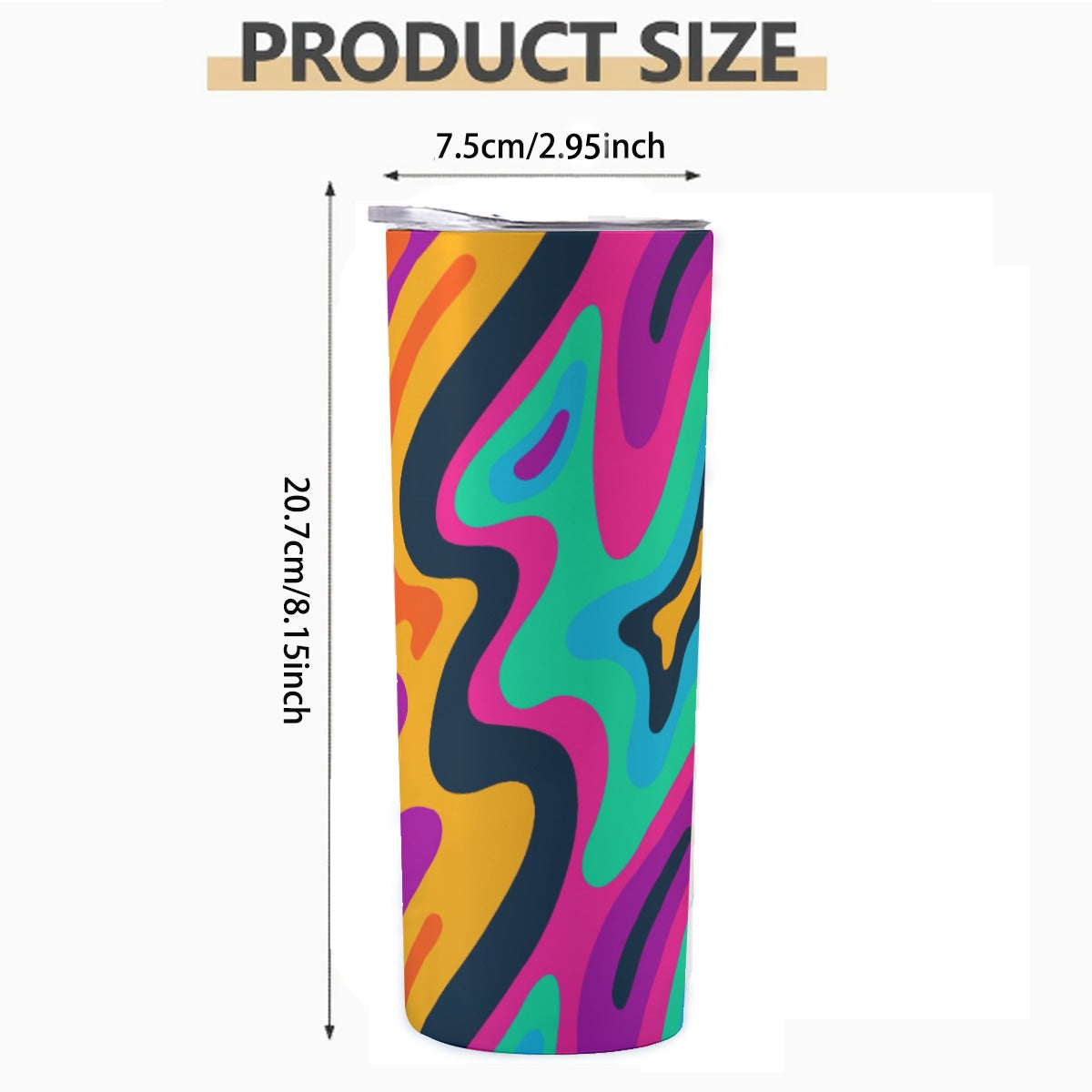 Vibrant Liquid Marble Swirl Pattern - Custom 20OZ Straight Cup With Sliding Lid