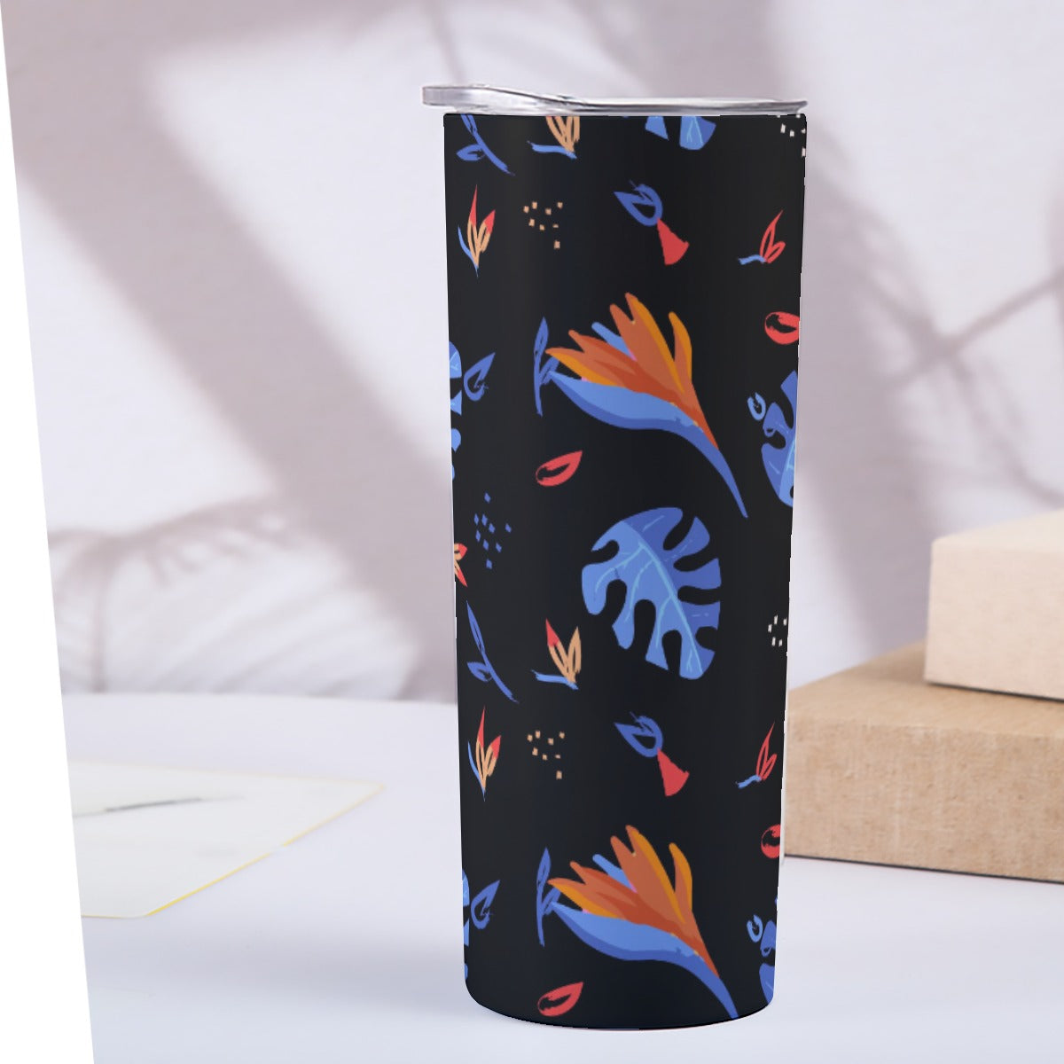 Midnight Garden Floating Leaves Pattern - Custom 20OZ Straight Cup With Sliding Lid