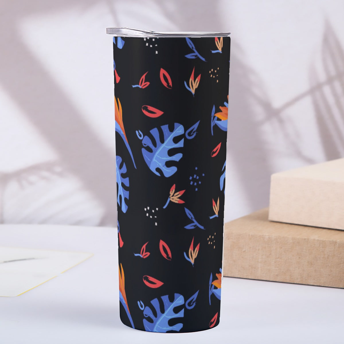 Midnight Garden Floating Leaves Pattern - Custom 20OZ Straight Cup With Sliding Lid