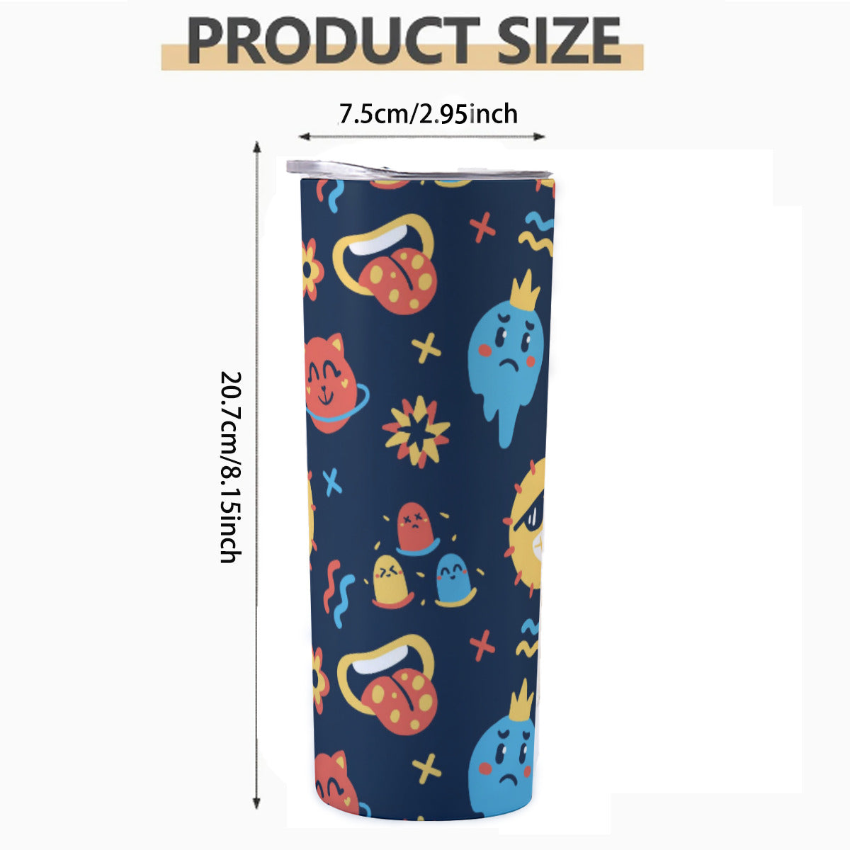 Cute Cartoon Faces Scatter Pattern - Custom 20OZ Straight Cup With Sliding Lid