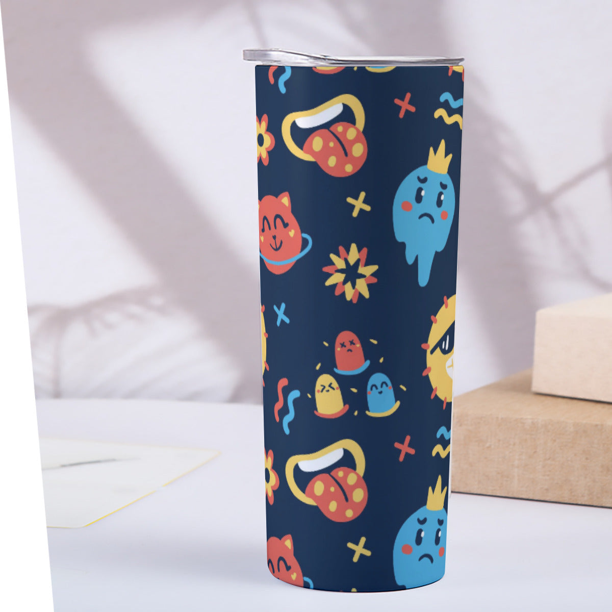 Cute Cartoon Faces Scatter Pattern - Custom 20OZ Straight Cup With Sliding Lid