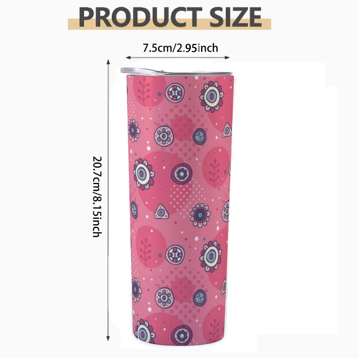Pink Floral Folk Art Pattern - Custom 20OZ Straight Cup With Sliding Lid