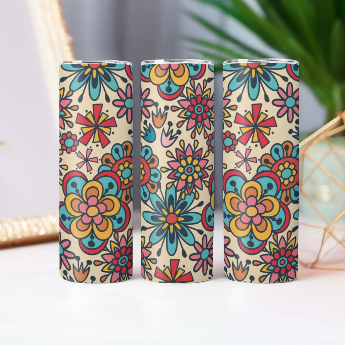 Colorful Boho Flower Garden Pattern - Custom 20OZ Straight Cup With Sliding Lid