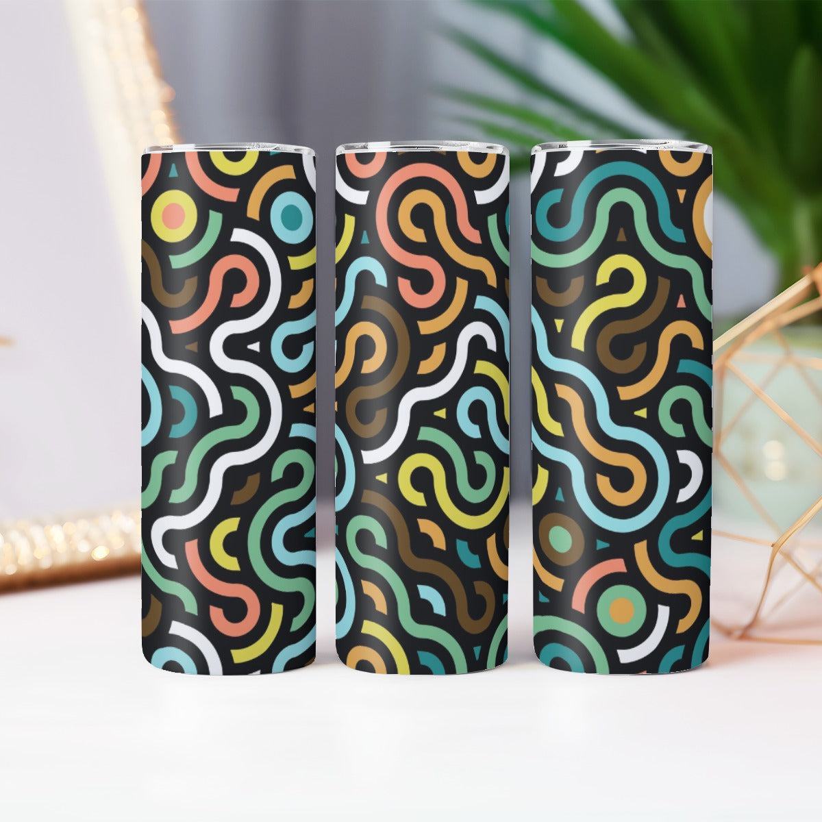 Retro Squiggles and Circles Pattern - Custom 20OZ Straight Cup With Sliding Lid