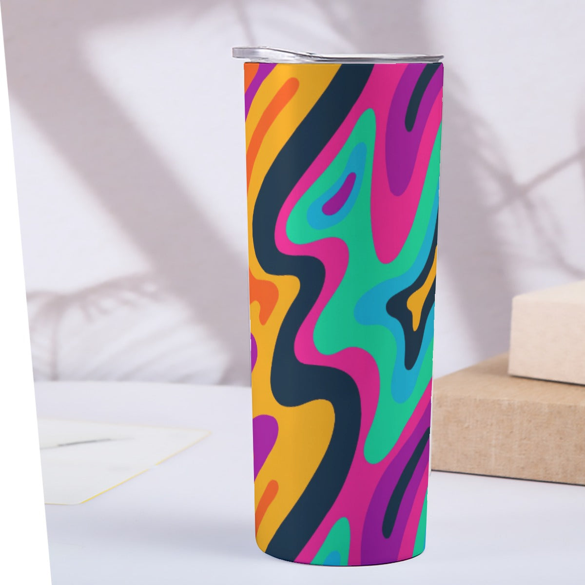 Vibrant Liquid Marble Swirl Pattern - Custom 20OZ Straight Cup With Sliding Lid