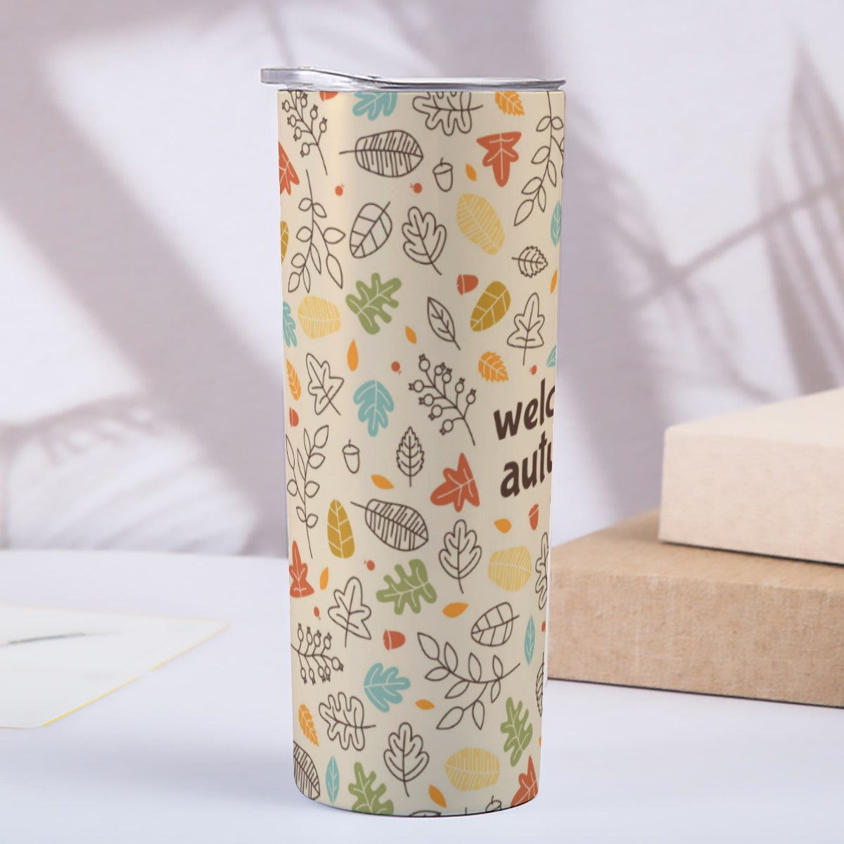 Welcome Autumn Leaves Pattern - Custom 20OZ Straight Cup With Sliding Lid