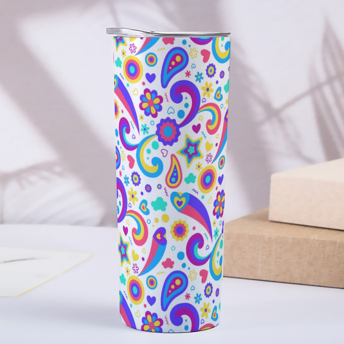 Rainbow Paisley Flower Pattern - Custom 20OZ Straight Cup With Sliding Lid