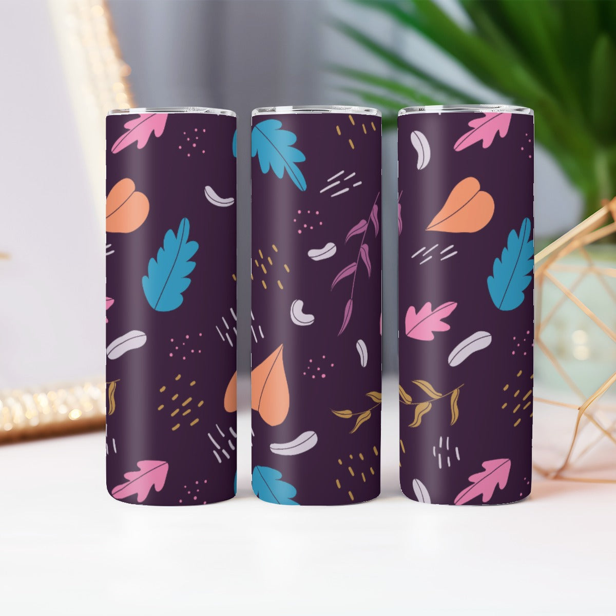 Dark Tropical Leaves Pattern - Custom 20OZ Straight Cup With Sliding Lid