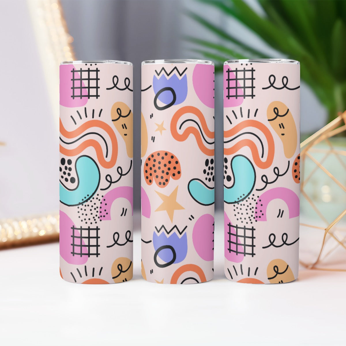 Playful Abstract Doodle Art Pattern - Custom 20OZ Straight Cup With Sliding Lid