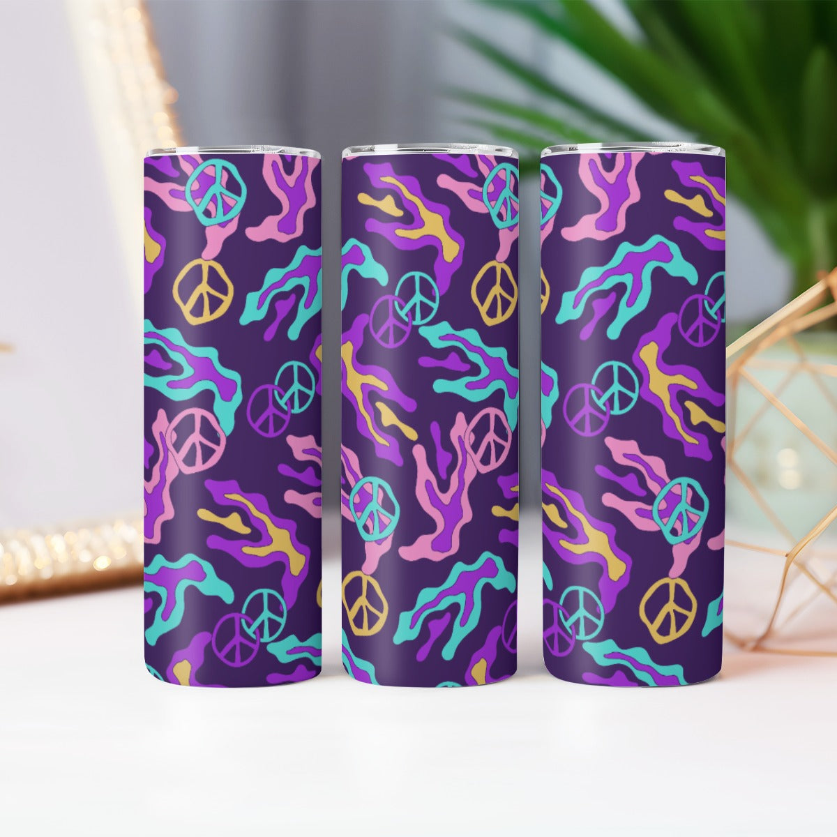 Purple Peace Signs Pattern - Custom 20OZ Straight Cup With Sliding Lid