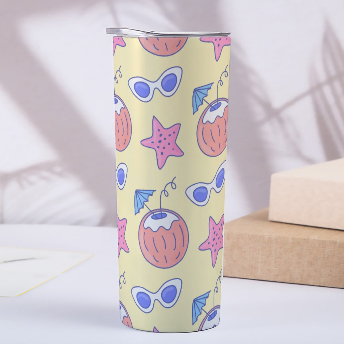 Sunny Beach Vacation Pattern - Custom 20OZ Straight Cup With Sliding Lid