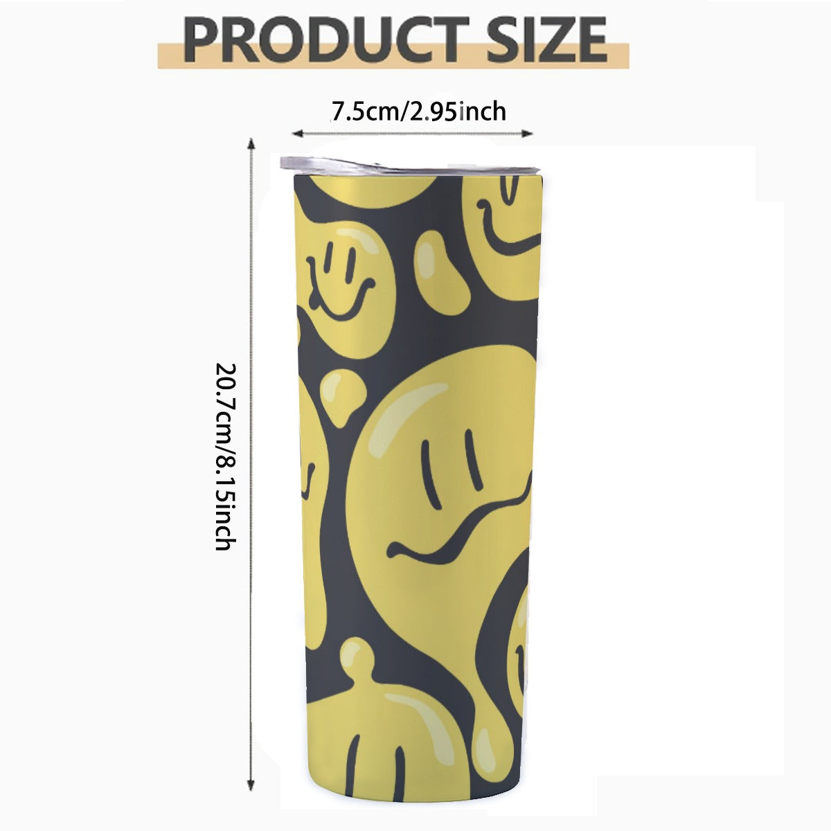 Yellow Melting Smiley Faces Pattern - Custom 20OZ Straight Cup With Sliding Lid