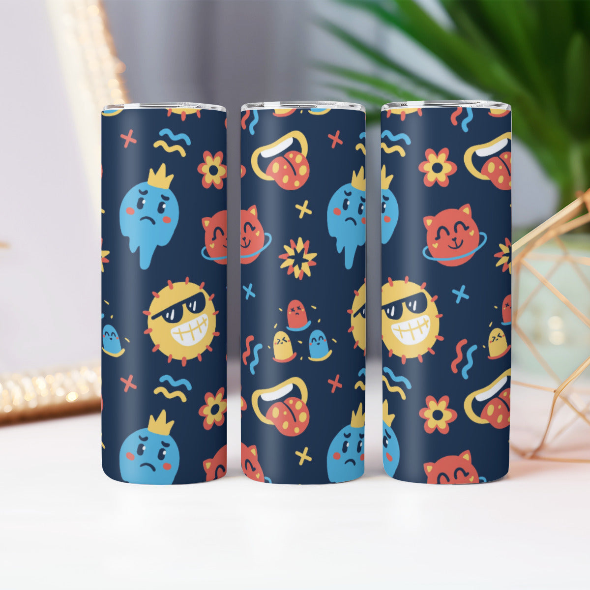 Cute Cartoon Faces Scatter Pattern - Custom 20OZ Straight Cup With Sliding Lid