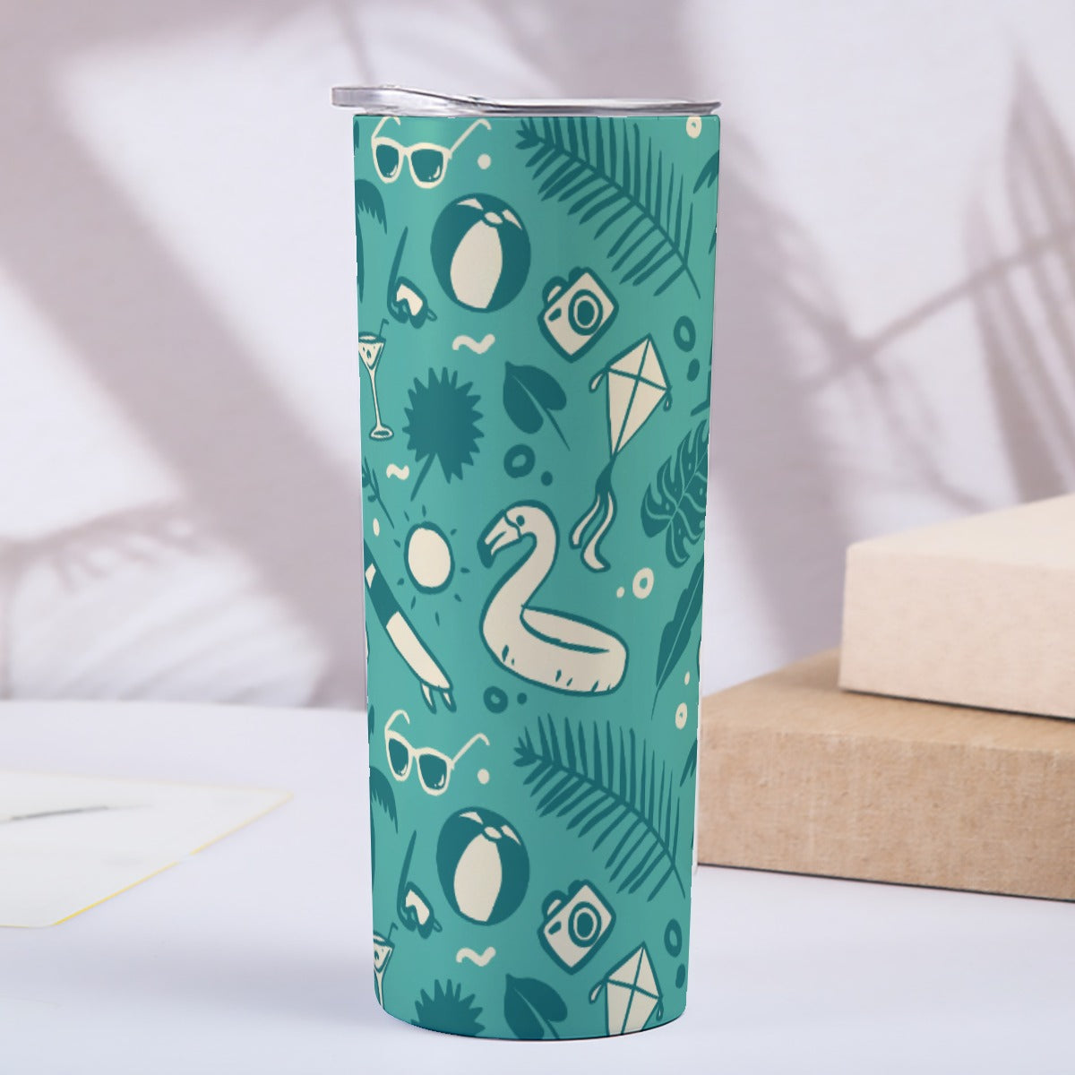 Teal Summer Vacation Pattern - Custom 20OZ Straight Cup With Sliding Lid