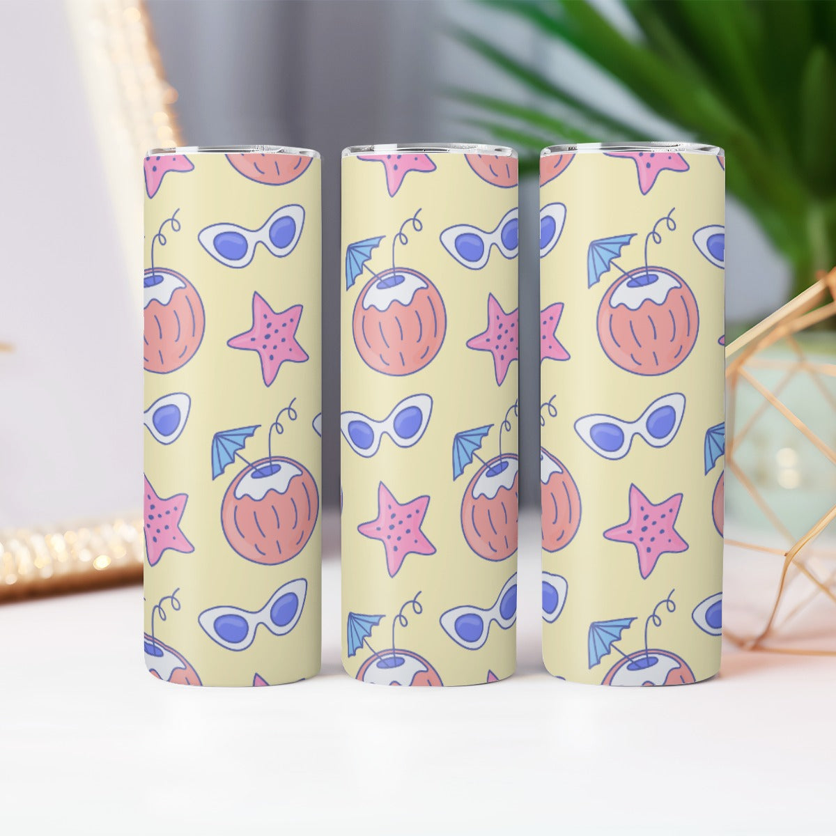 Sunny Beach Vacation Pattern - Custom 20OZ Straight Cup With Sliding Lid