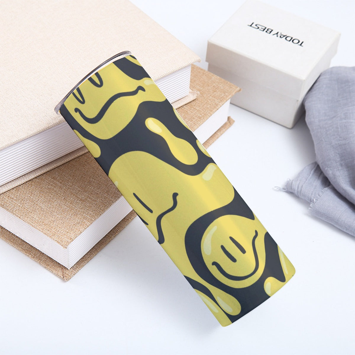 Yellow Melting Smiley Faces Pattern - Custom 20OZ Straight Cup With Sliding Lid