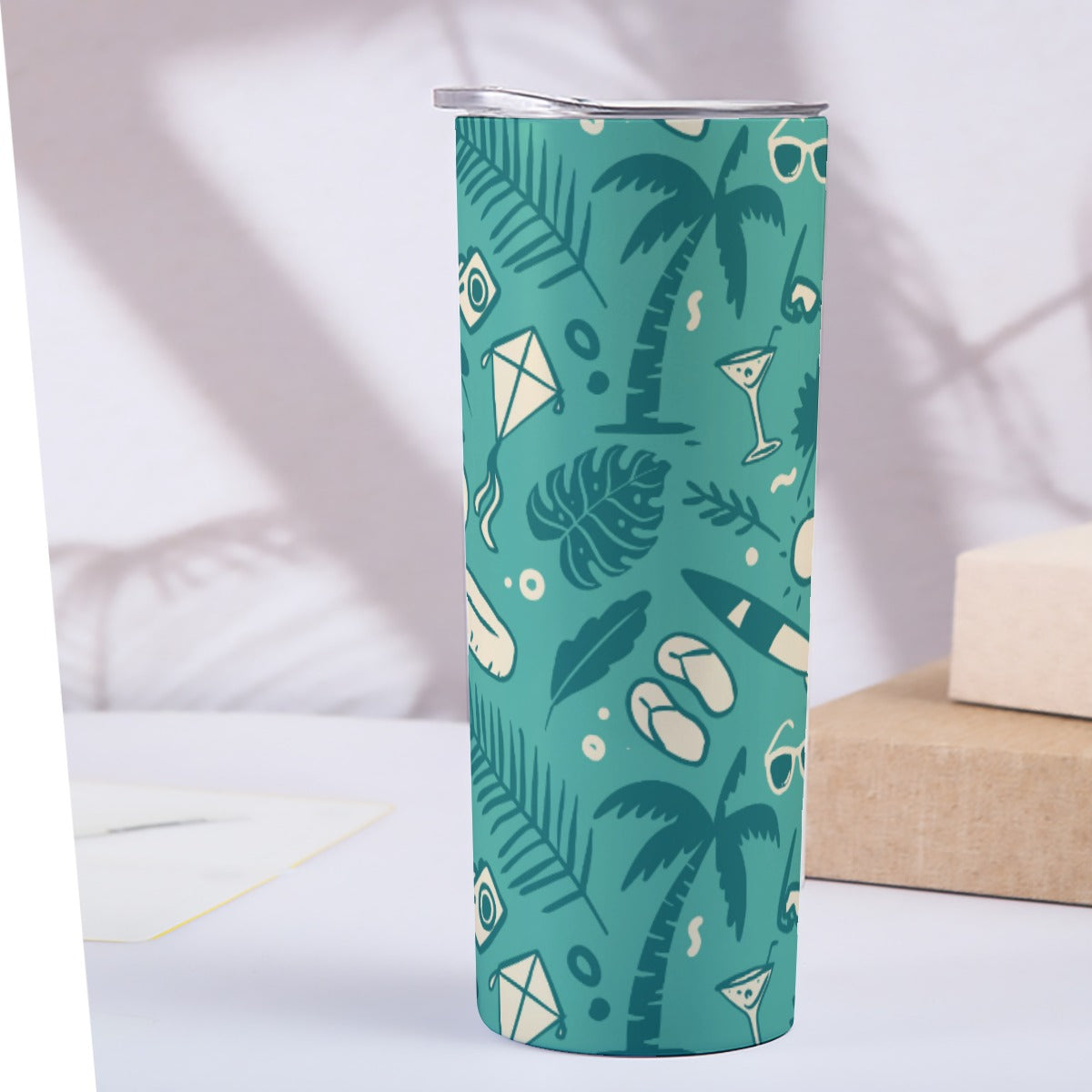 Teal Summer Vacation Pattern - Custom 20OZ Straight Cup With Sliding Lid