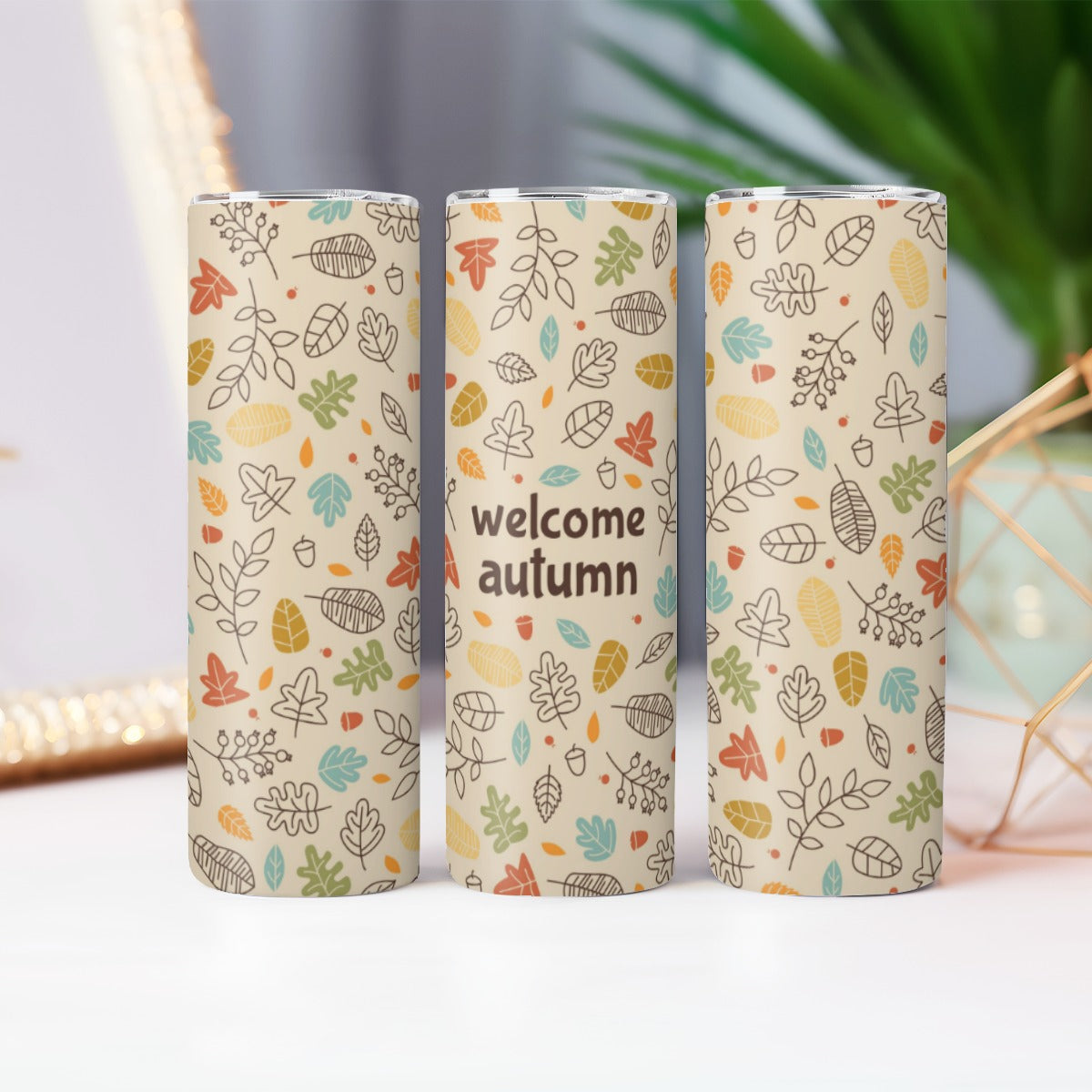 Welcome Autumn Leaves Pattern - Custom 20OZ Straight Cup With Sliding Lid
