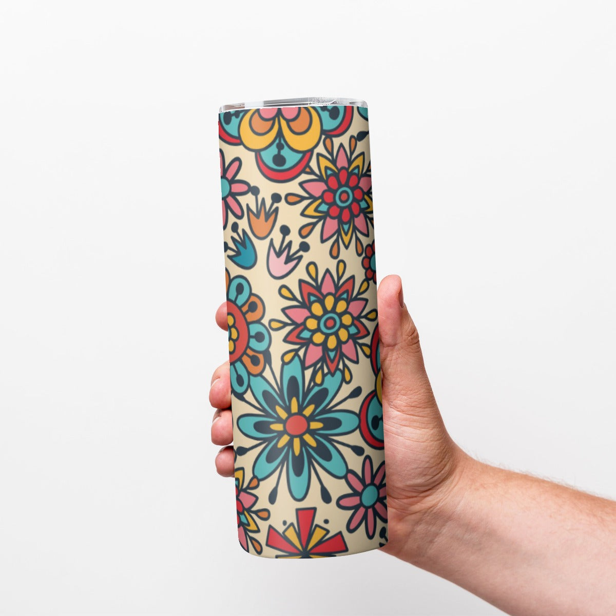 Colorful Boho Flower Garden Pattern - Custom 20OZ Straight Cup With Sliding Lid