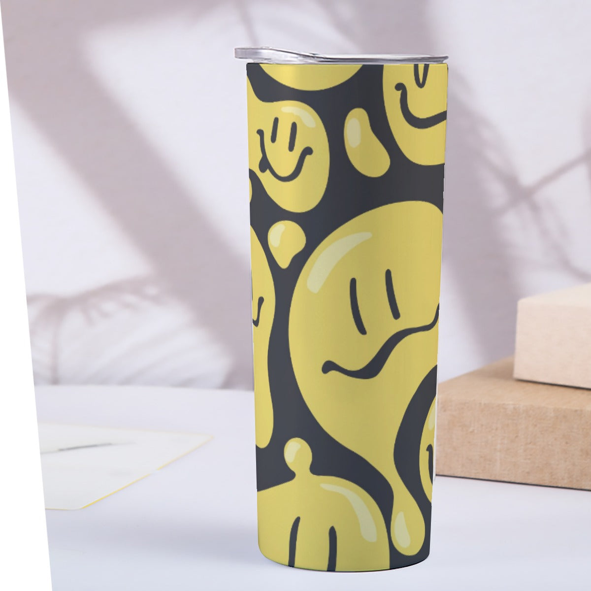 Yellow Melting Smiley Faces Pattern - Custom 20OZ Straight Cup With Sliding Lid