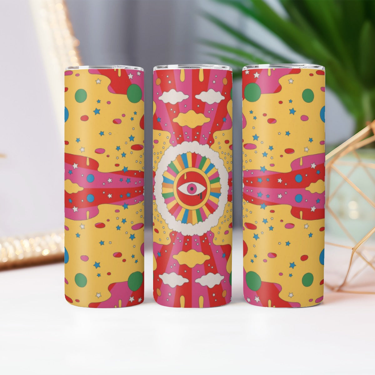 Retro Psychedelic Swirl Pattern - Custom 20OZ Straight Cup With Sliding Lid