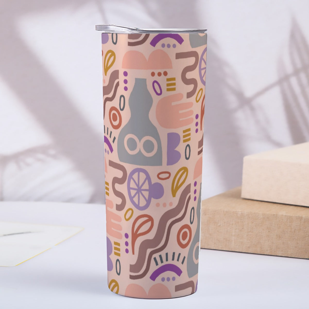 Muted Tones Abstract Pottery - Custom 20OZ Straight Cup With Sliding Lid
