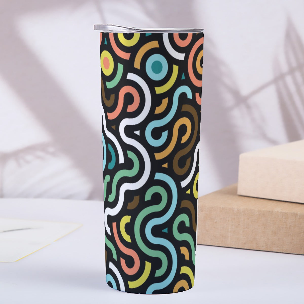 Retro Squiggles and Circles Pattern - Custom 20OZ Straight Cup With Sliding Lid