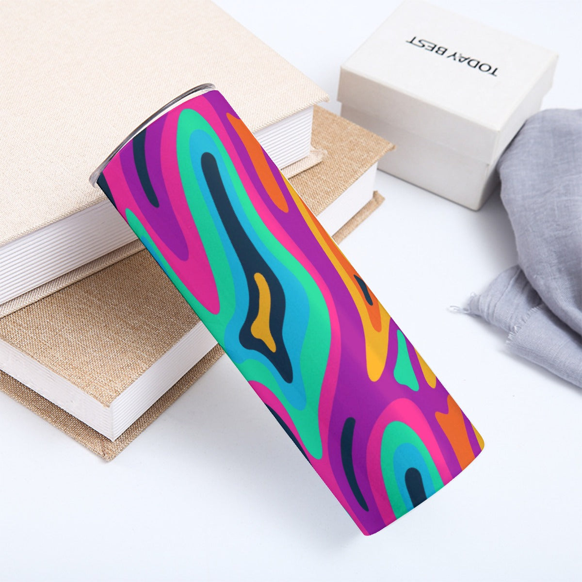 Vibrant Liquid Marble Swirl Pattern - Custom 20OZ Straight Cup With Sliding Lid