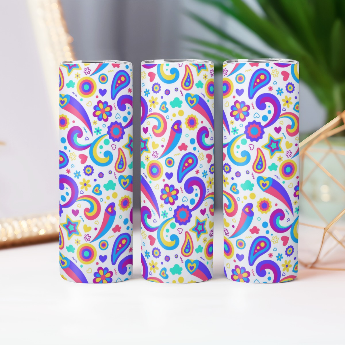 Rainbow Paisley Flower Pattern - Custom 20OZ Straight Cup With Sliding Lid