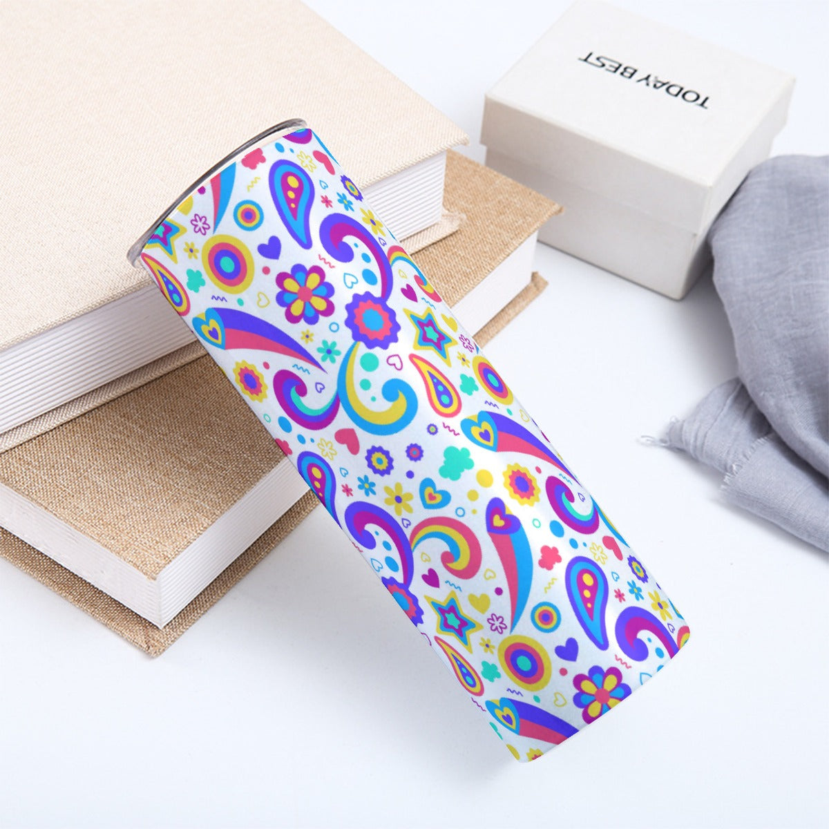 Rainbow Paisley Flower Pattern - Custom 20OZ Straight Cup With Sliding Lid