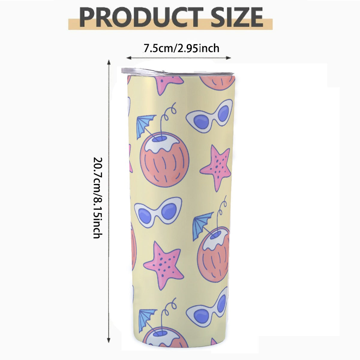 Sunny Beach Vacation Pattern - Custom 20OZ Straight Cup With Sliding Lid