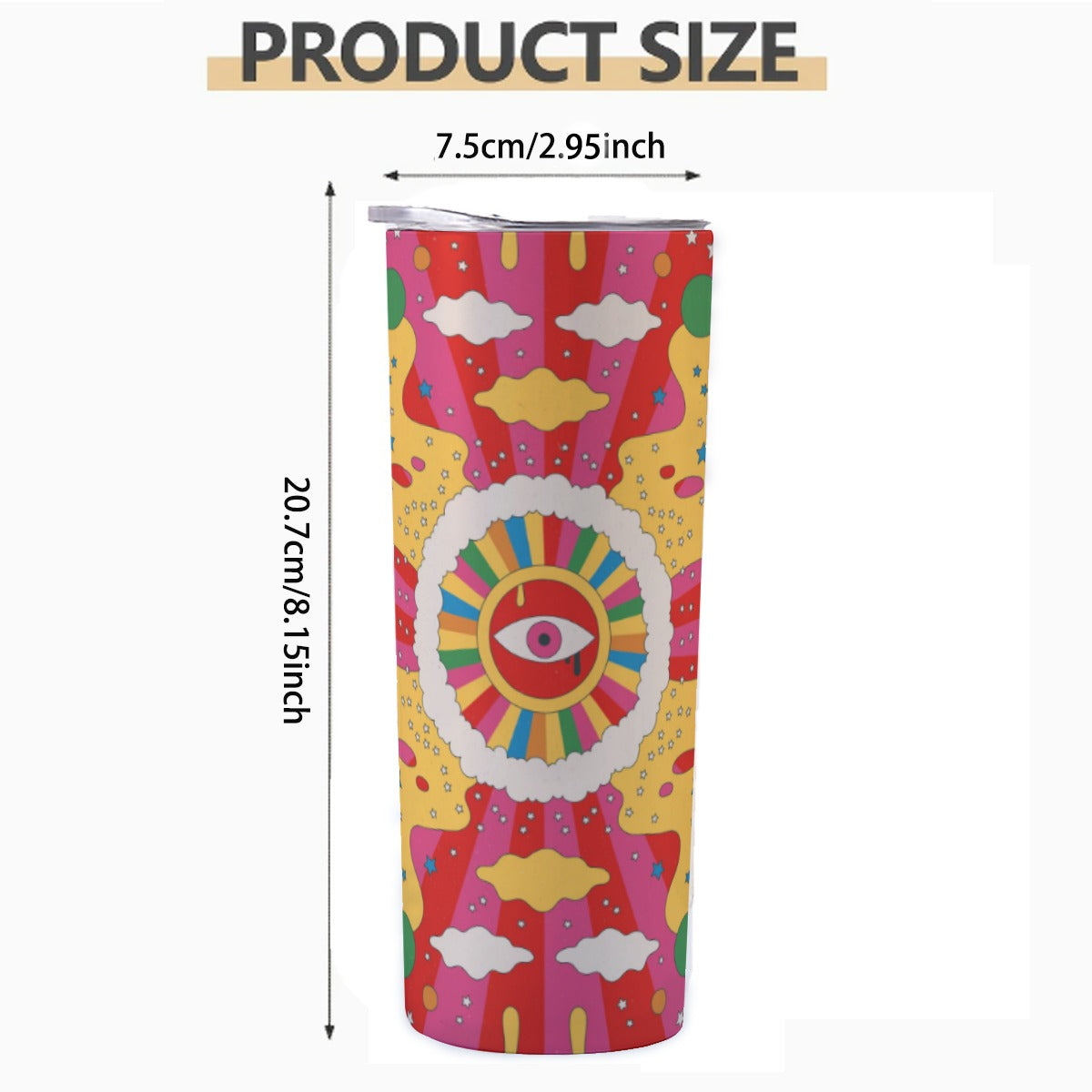 Retro Psychedelic Swirl Pattern - Custom 20OZ Straight Cup With Sliding Lid