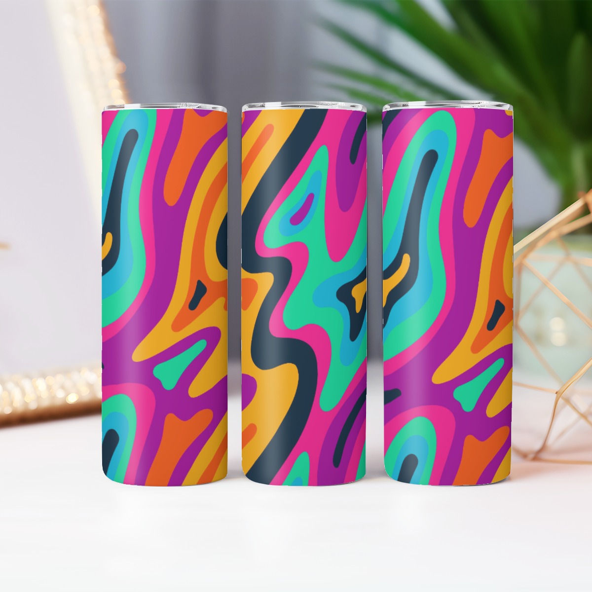 Vibrant Liquid Marble Swirl Pattern - Custom 20OZ Straight Cup With Sliding Lid