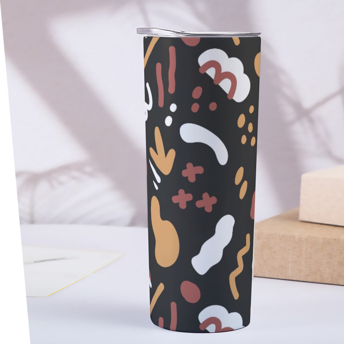 Earthy Tribal Symbols Pattern - Custom 20OZ Straight Cup With Sliding Lid