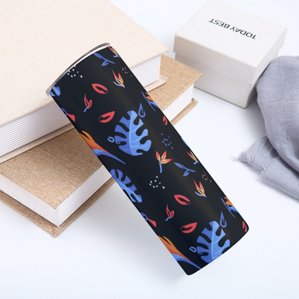 Midnight Garden Floating Leaves Pattern - Custom 20OZ Straight Cup With Sliding Lid