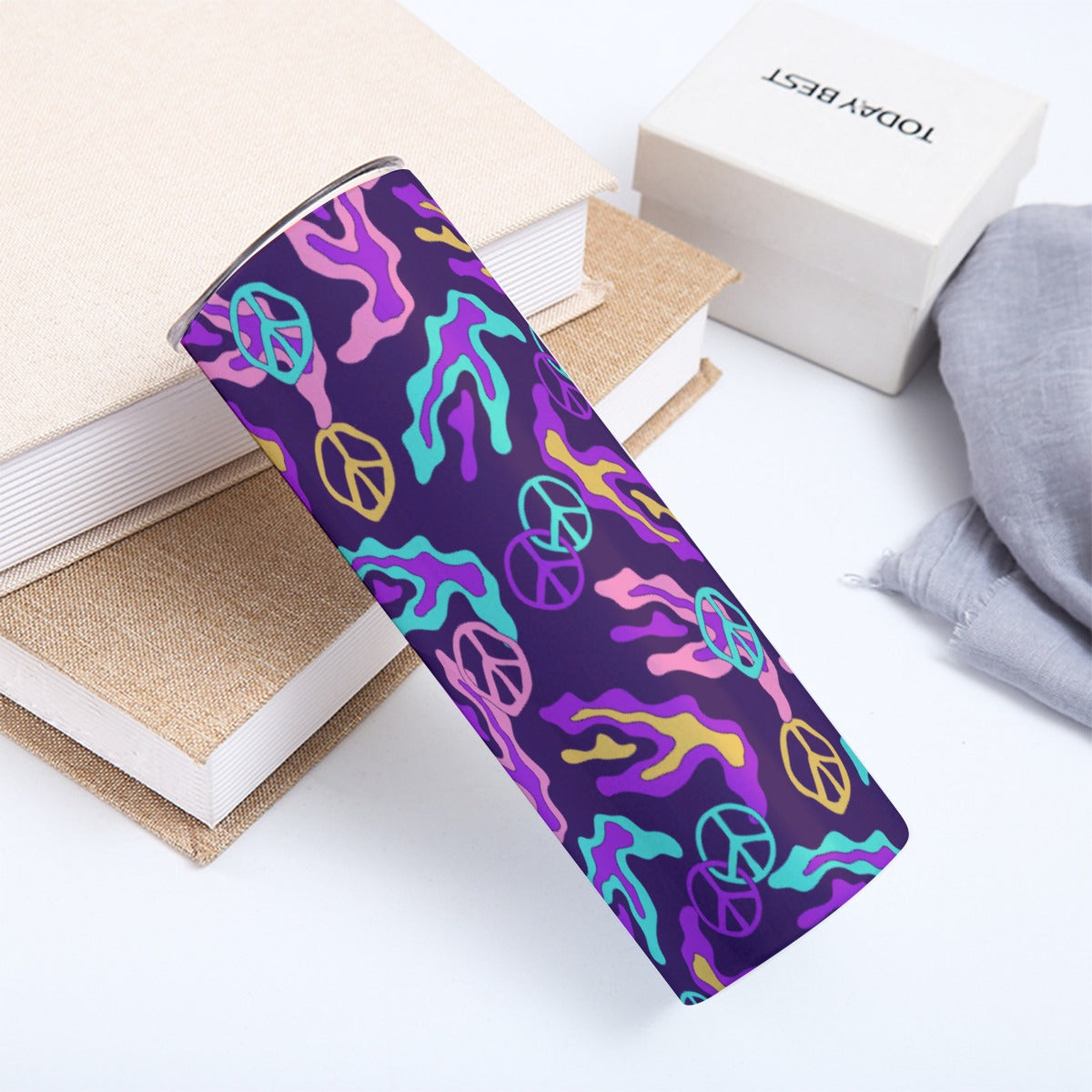 Purple Peace Signs Pattern - Custom 20OZ Straight Cup With Sliding Lid