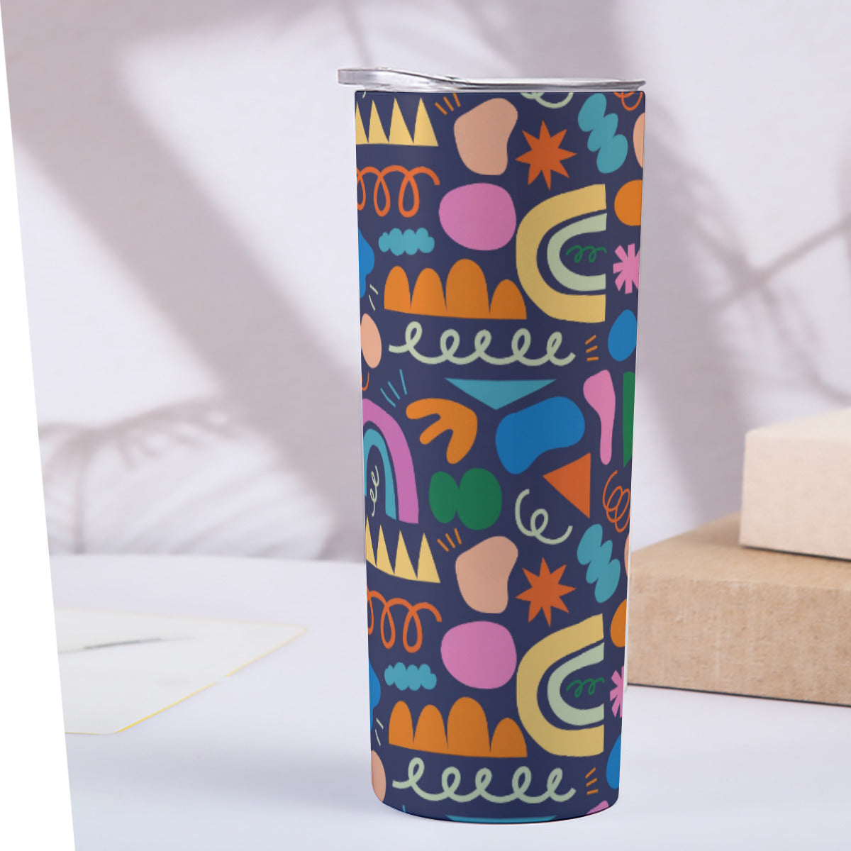 Whimsical Shapes Pattern - Custom 20OZ Straight Cup With Sliding Lid