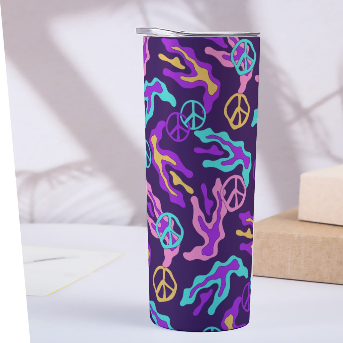 Purple Peace Signs Pattern - Custom 20OZ Straight Cup With Sliding Lid