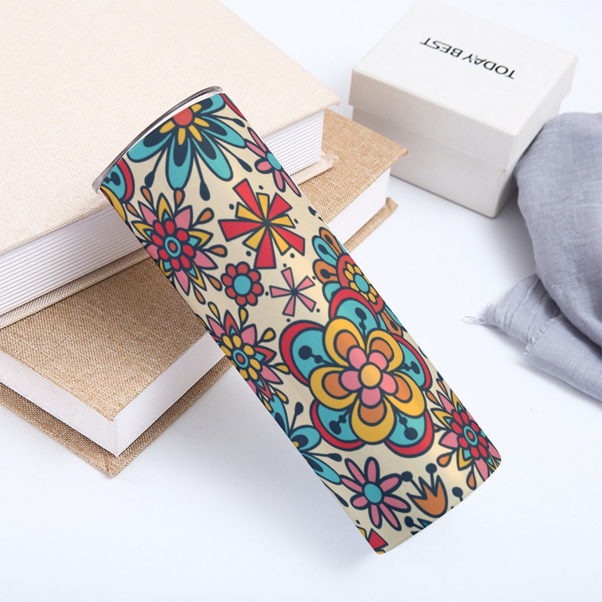 Colorful Boho Flower Garden Pattern - Custom 20OZ Straight Cup With Sliding Lid