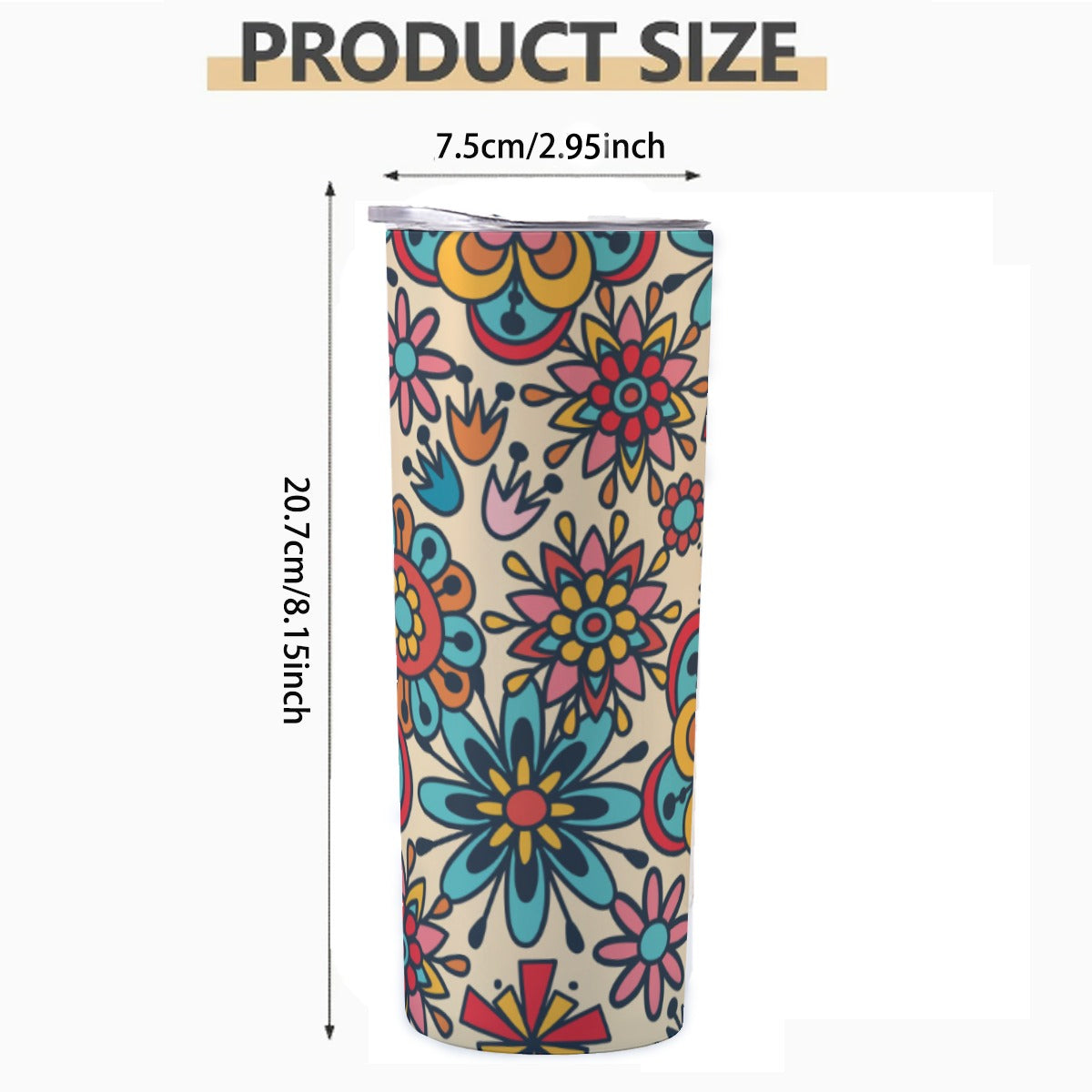 Colorful Boho Flower Garden Pattern - Custom 20OZ Straight Cup With Sliding Lid