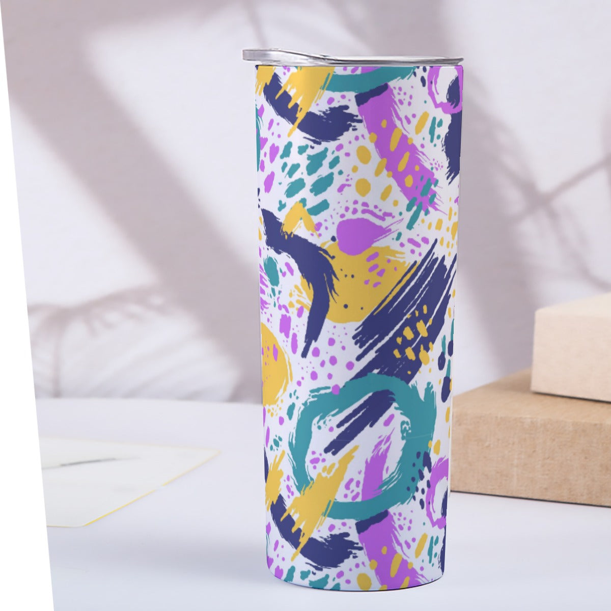 Abstract Paint Splash Confetti Pattern - Custom 20OZ Straight Cup With Sliding Lid