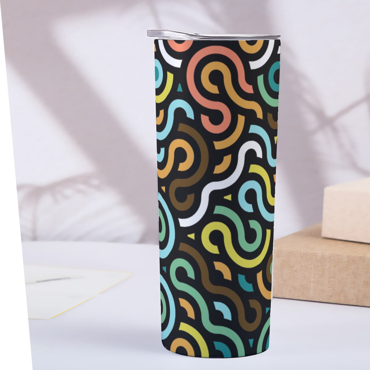 Retro Squiggles and Circles Pattern - Custom 20OZ Straight Cup With Sliding Lid