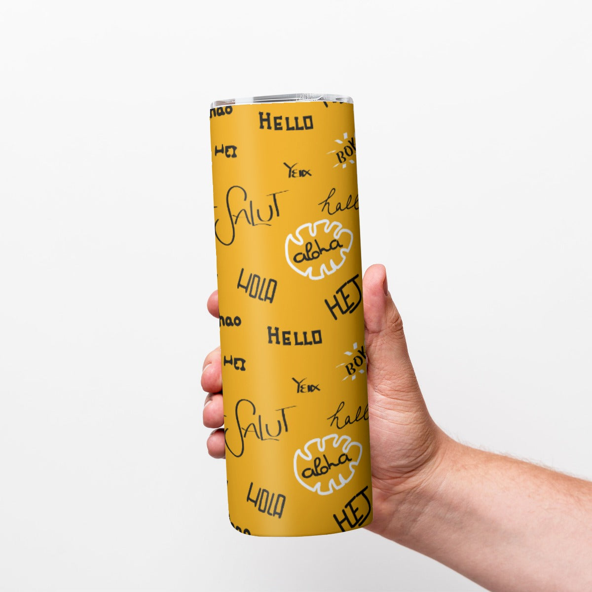 Hello World Language Greetings Pattern - Custom 20OZ Straight Cup With Sliding Lid