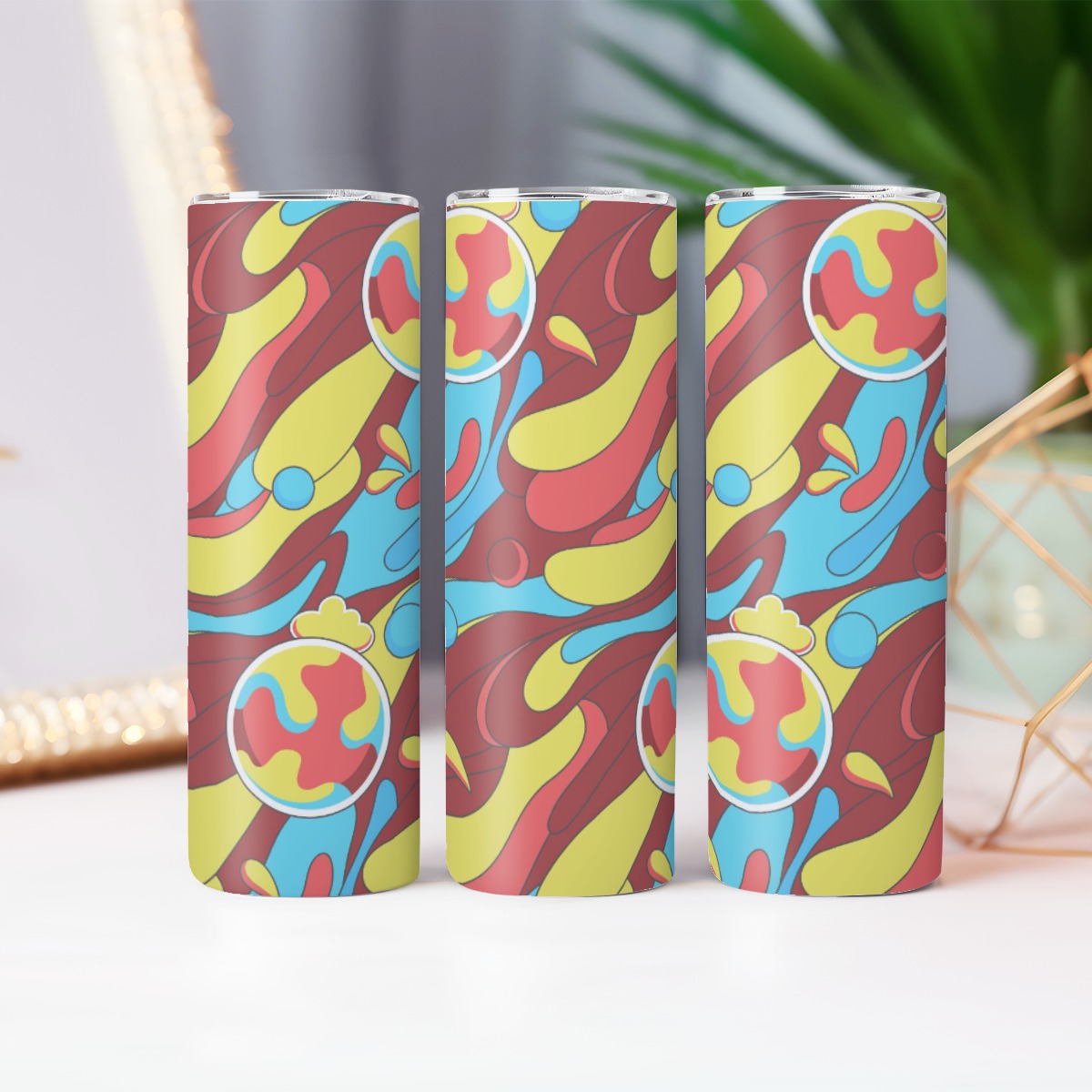 Groovy Waves Lava Lamp Pattern - Custom 20OZ Straight Cup With Sliding Lid